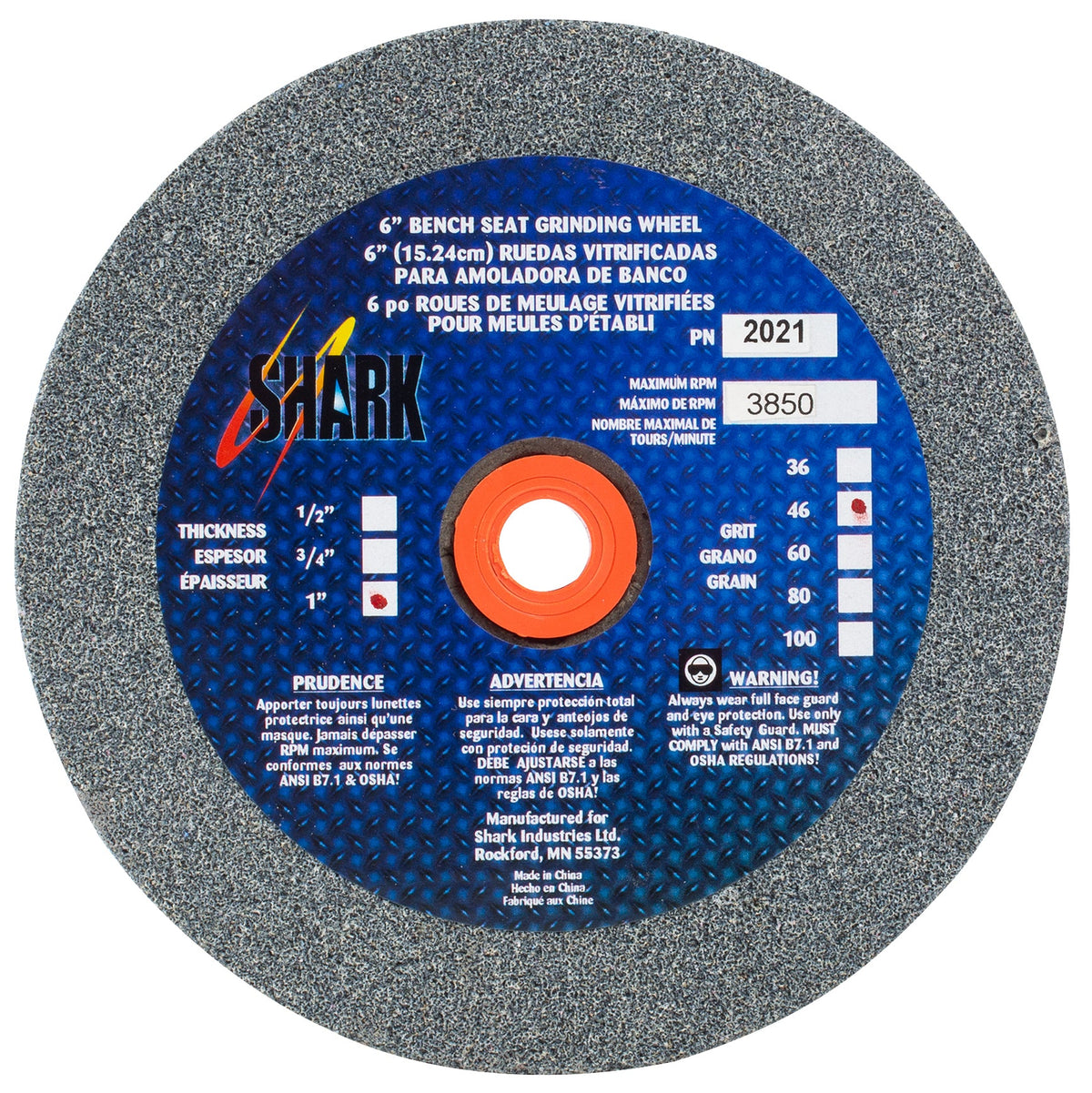 Shark Industries - Bench Seat Grinding Wheel Type 1. Size 6″ Made of Aluminum Oxide - Ridge Toolbox