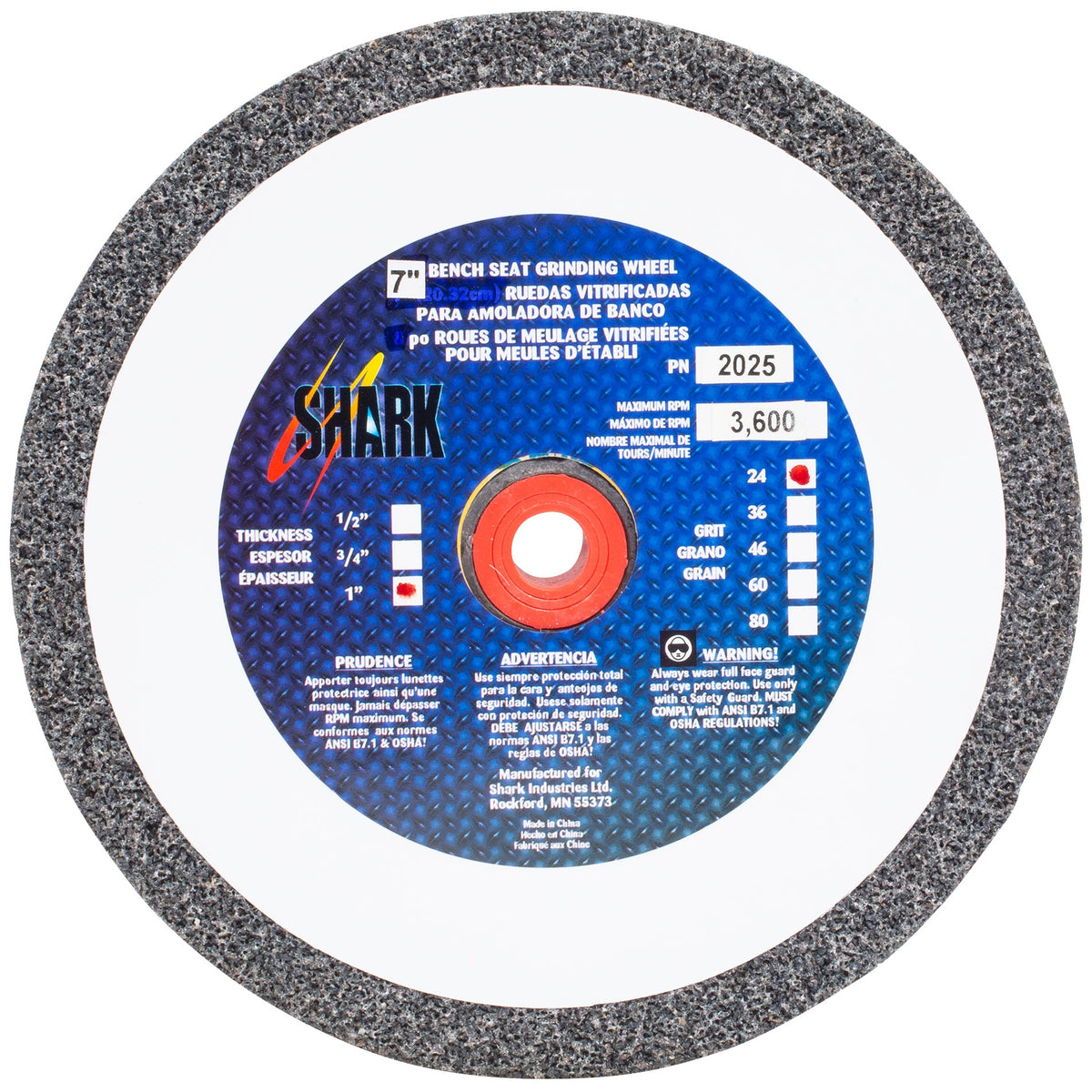Shark Industries - Bench Seat Grinding Wheel – Type 1 – Size 7″ Aluminum Oxide - Ridge Toolbox