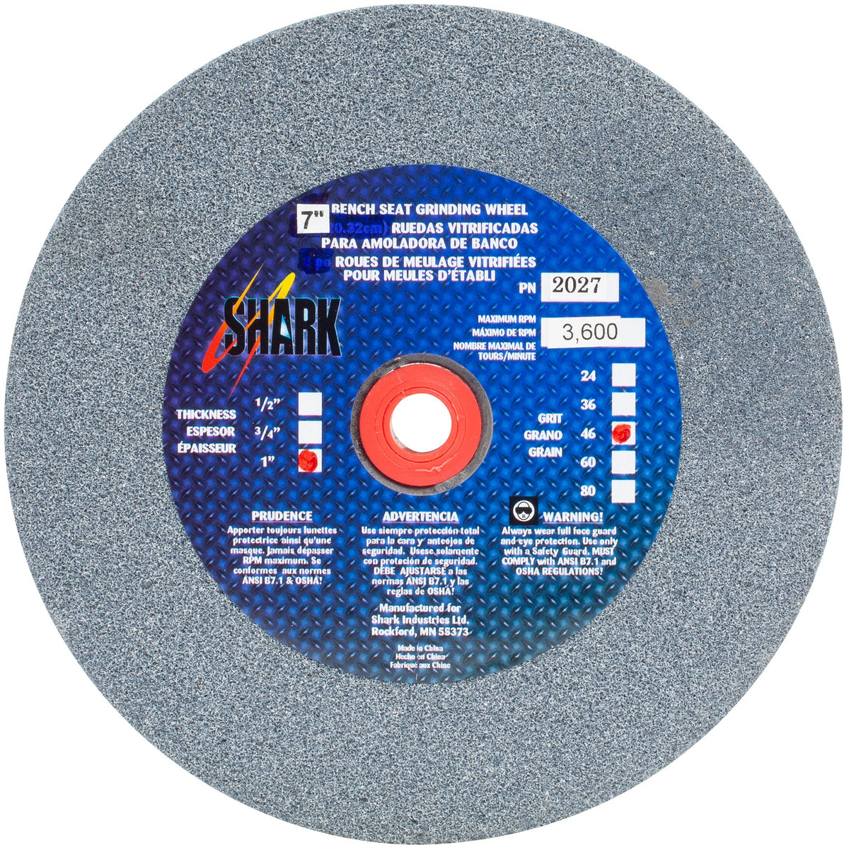 Shark Industries - Bench Seat Grinding Wheel – Type 1 – Size 7″ Aluminum Oxide - Ridge Toolbox