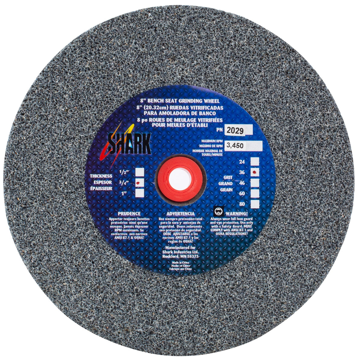Shark Industries - Bench Seat Grinding Wheel Type 1. Size 8″ Made of Aluminum Oxide - Ridge Toolbox