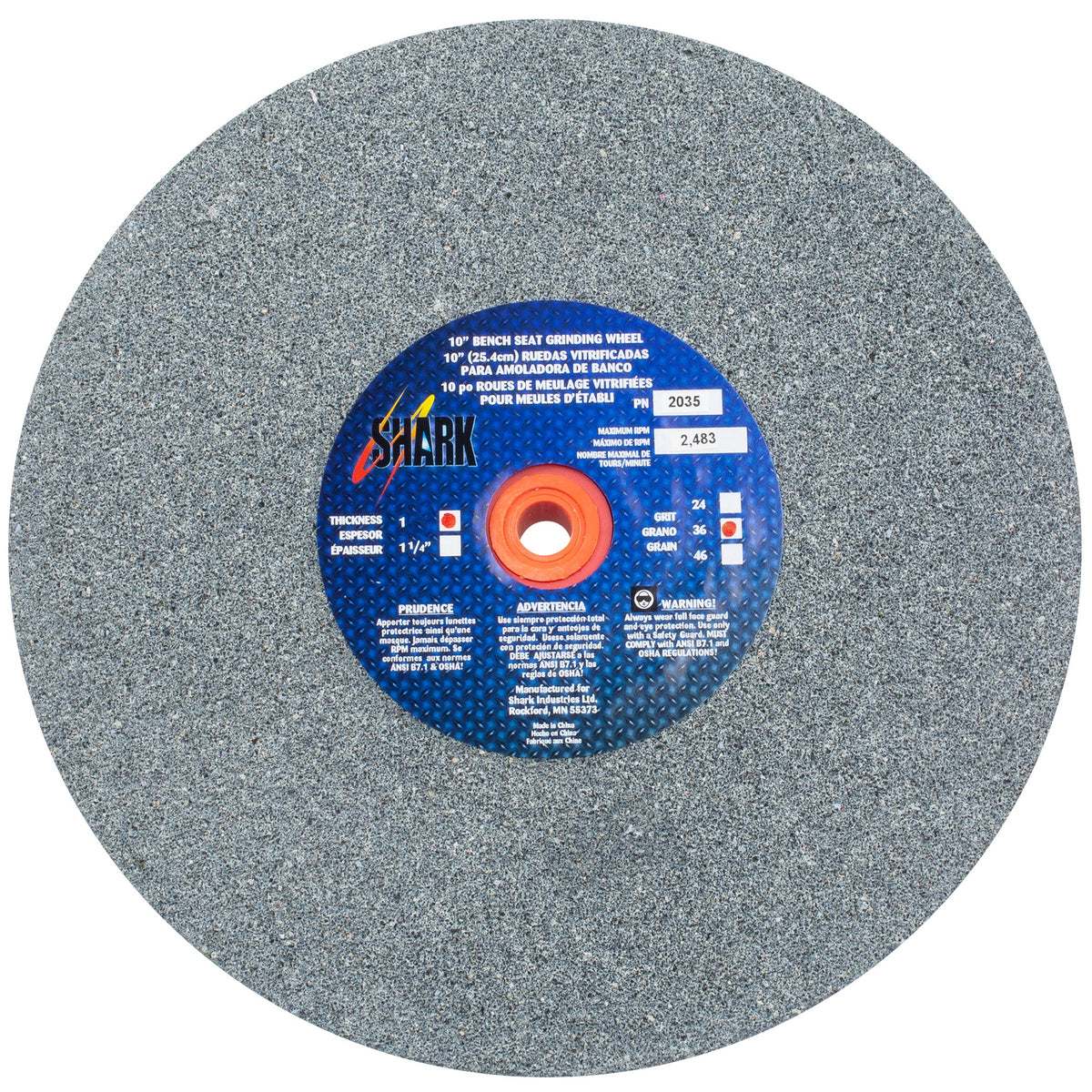 Shark Industries - Bench Seat Grinding Wheel – Type 1 – Size 10″ Aluminum Oxide - Ridge Toolbox