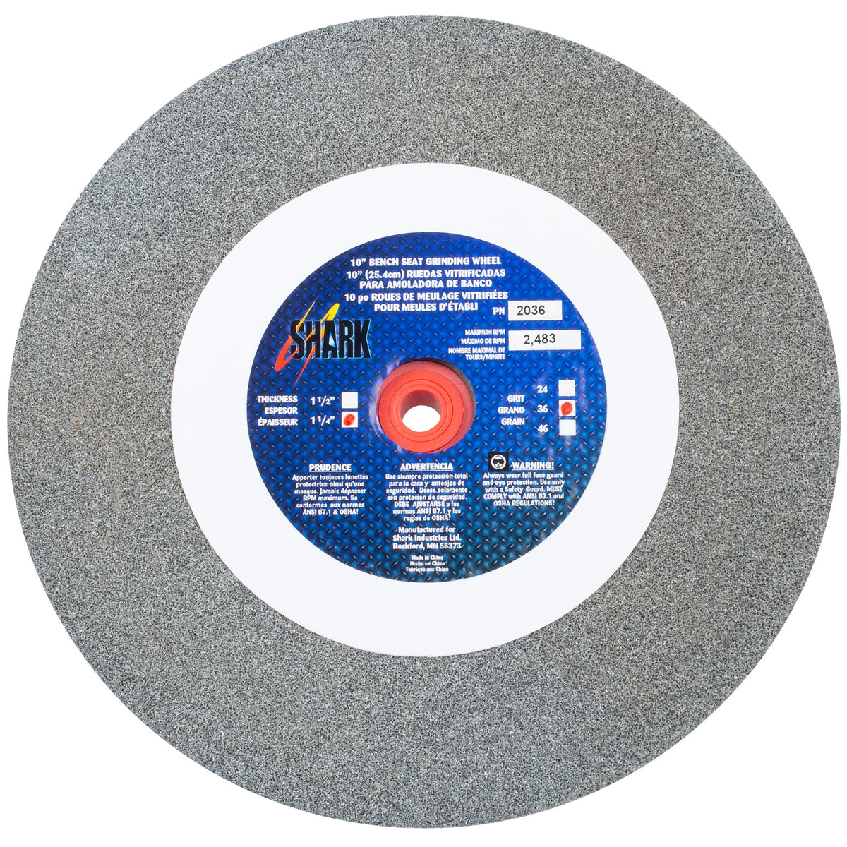 Shark Industries - Bench Seat Grinding Wheel – Type 1 – Size 10″ Aluminum Oxide - Ridge Toolbox