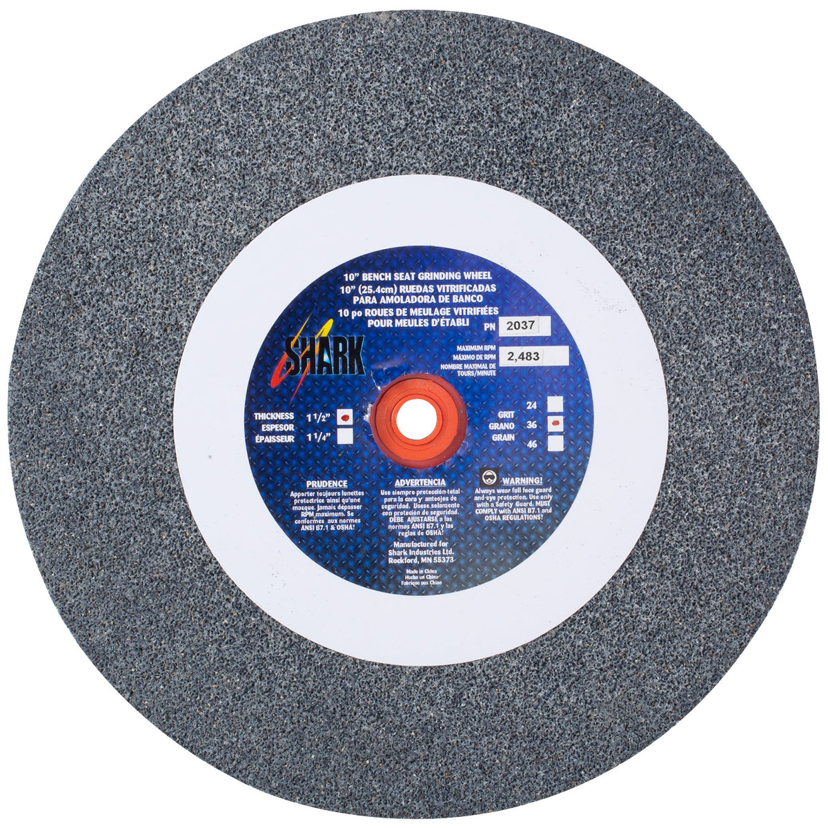 Shark Industries - Bench Seat Grinding Wheel – Type 1 – Size 10″ Aluminum Oxide - Ridge Toolbox