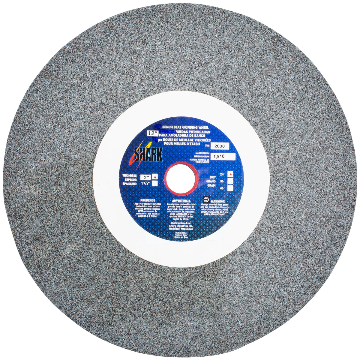 Shark Industries - Bench Seat Grinding Wheel – Type 1 – Size 12″ Aluminum Oxide - Ridge Toolbox