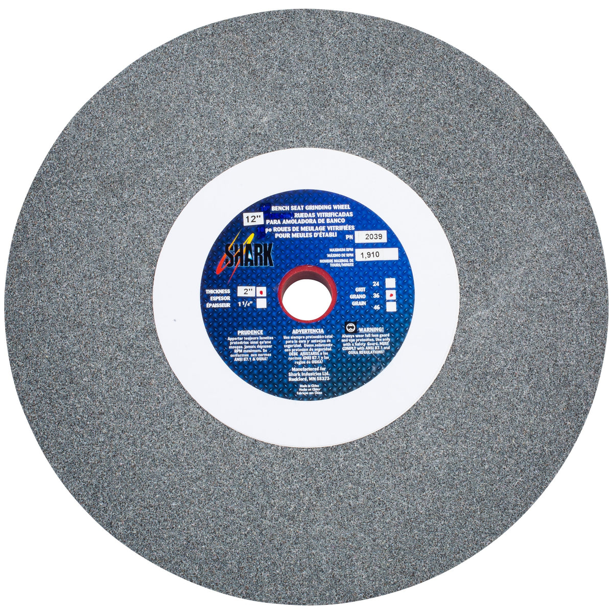 Shark Industries - Bench Seat Grinding Wheel – Type 1 – Size 12″ Aluminum Oxide - Ridge Toolbox