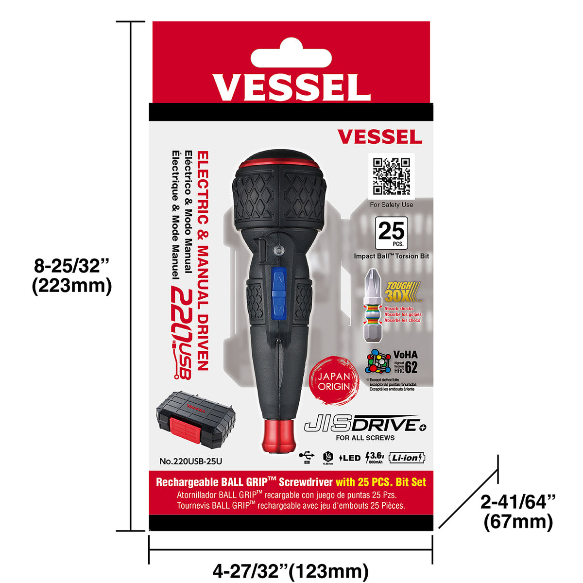 Vessel e-ASSIST Screwdriver (Higher Torque Model) with 25 PC. Bit Set - professional screwdrivers