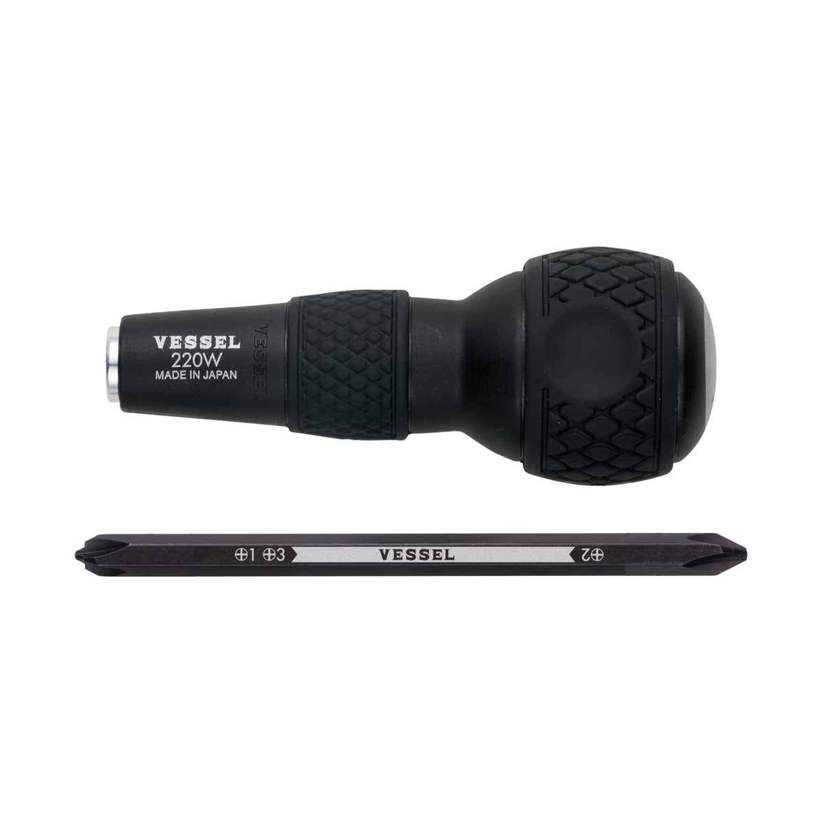 Vessel BALL GRIP 1/4" Hex. Bit Interchangeable Screwdriver Set with 1PC. Bit Set (+1/+2/+3)