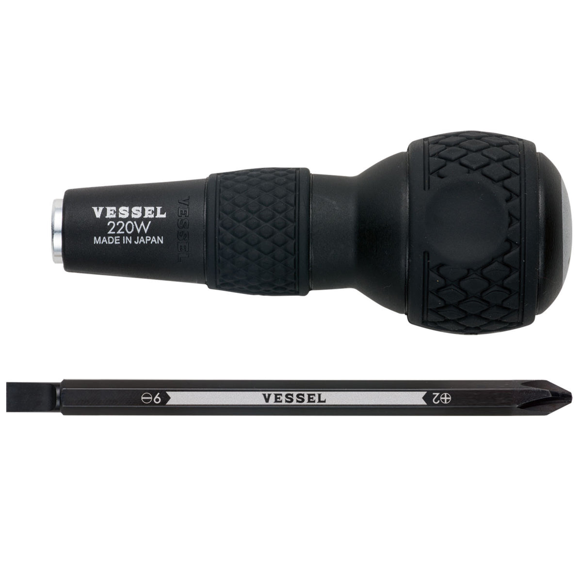 Vessel BALL GRIP 1/4" Hex. Bit Interchangeable Screwdriver Set with 1PC. Bit Set (+2/SL6)