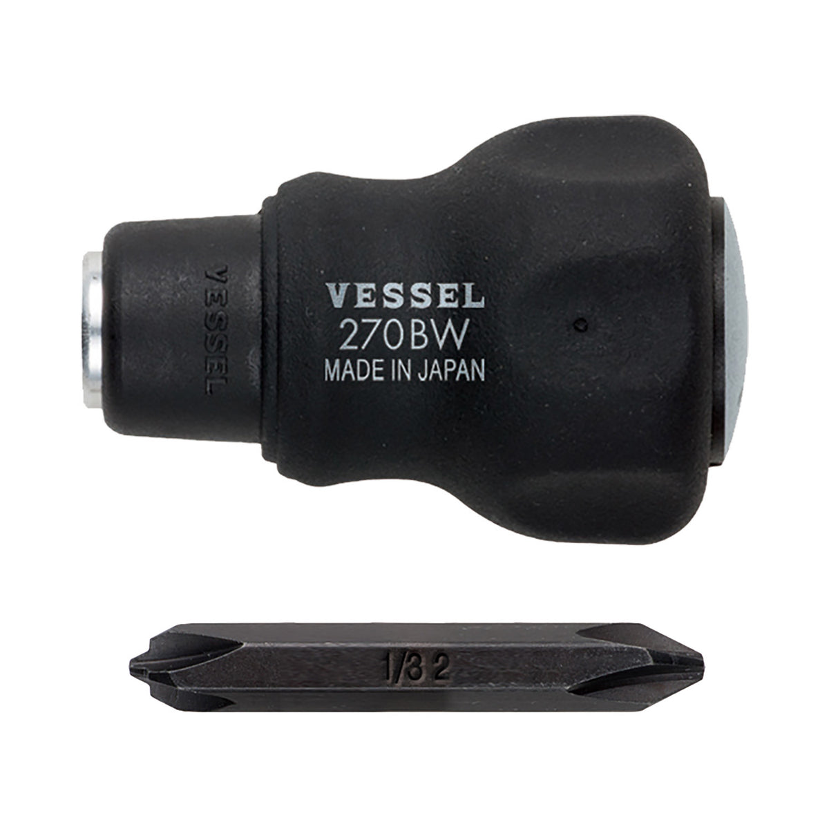 Vessel CUSHION GRIP 1/4" Hex. Bit Interchangeable Stubby Screwdriver Set with 1PC. Bit Set (+1/+2/+3)