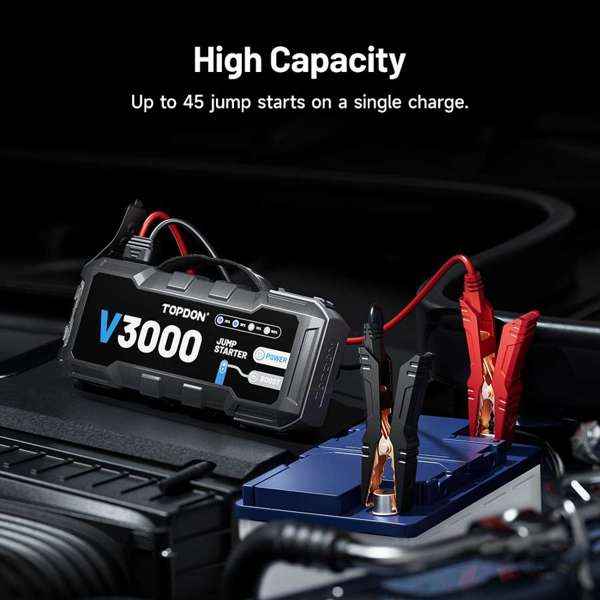TOPDON 3000 Peak Amp Battery Jump Starter, Power Bank, & Flashlight - Ridge Toolbox