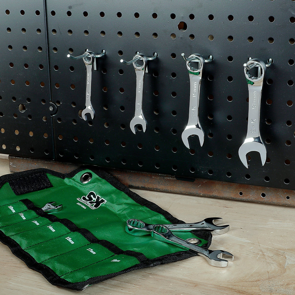SK Tools USA - 7 Piece 12 Point Metric Short Combination SuperKrome Wrench Set - Ridge Toolbox