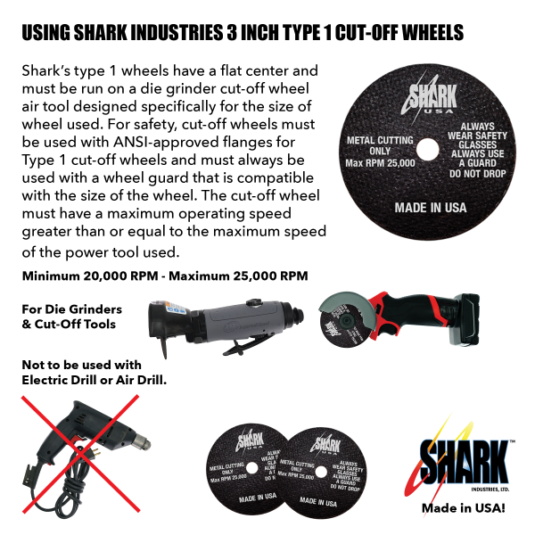 Shark Industries - Cut-Off Wheel – Aluminum Oxide – 3″ x 1/8″ x 1/4″ – 46 Grit – Made in USA - Ridge Toolbox