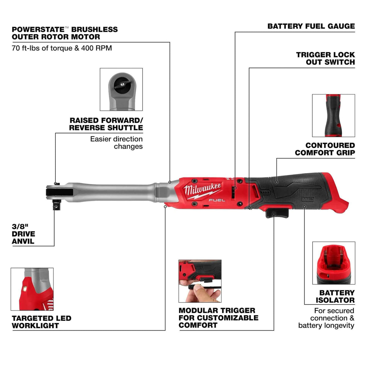 Milwaukee 3059-20 M12 FUEL™ 3/8" Extended Reach Ratchet (Tool Only)