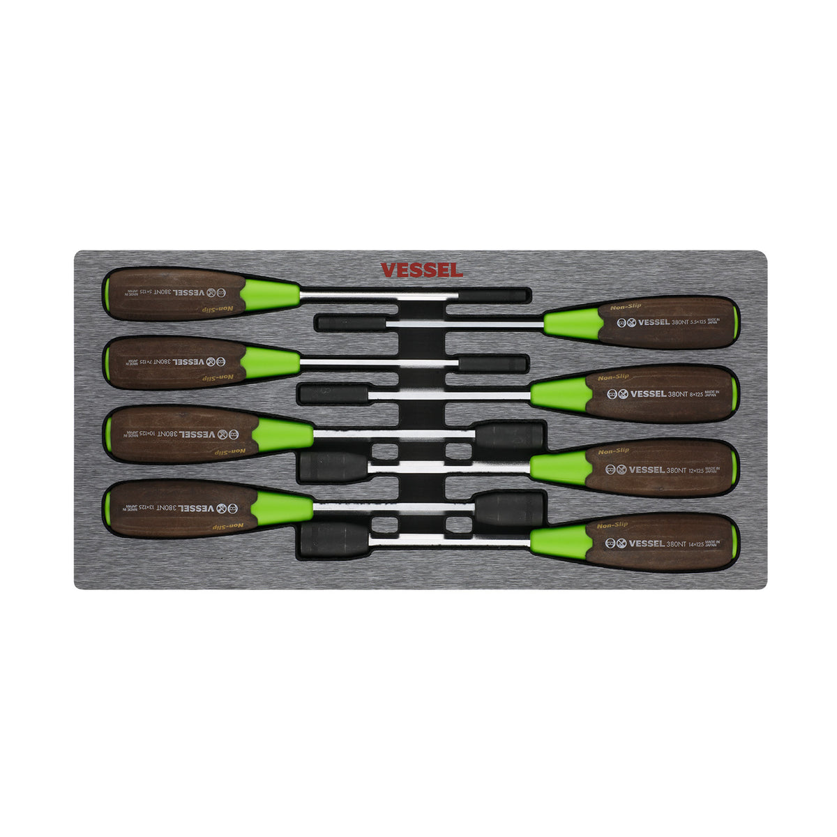 Vessel WOOD-COMPO Non-Slip Hex. Nut Driver 8PC. Set - professional screwdrivers