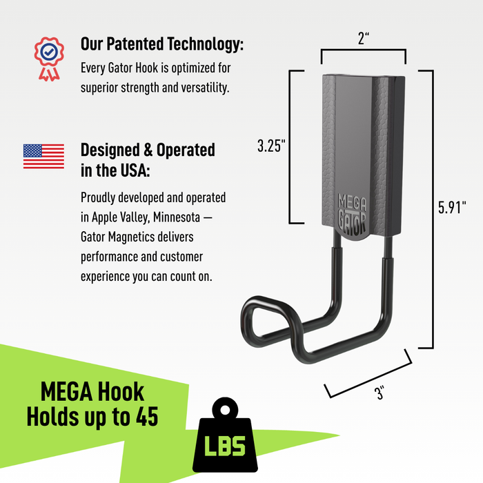 Gator Magnetics - 3" MEGA Closed Magnetic Hook - Holds up to 45 lbs - Ridge Toolbox