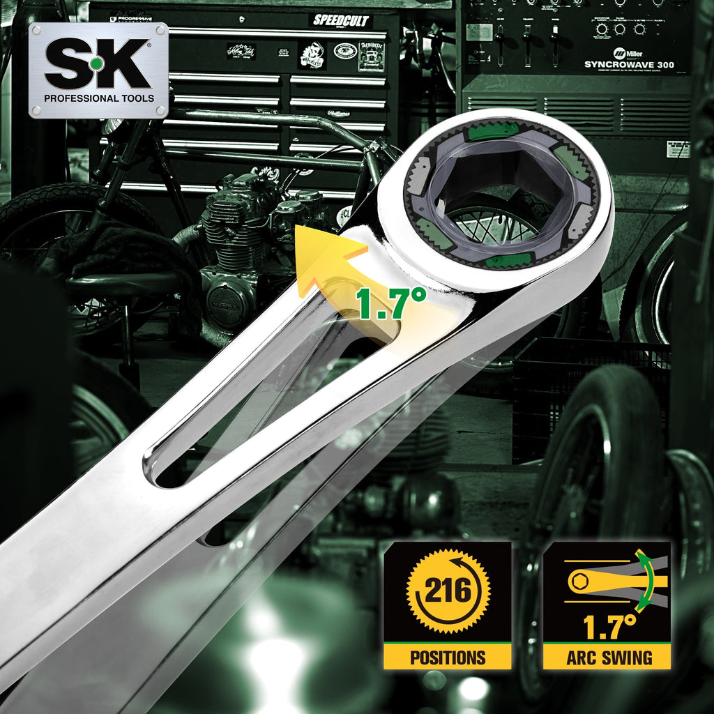 SK Tools USA - X-Frame 7 Piece, 6 point, Metric Combination Ratcheting Wrench Set - Ridge Toolbox