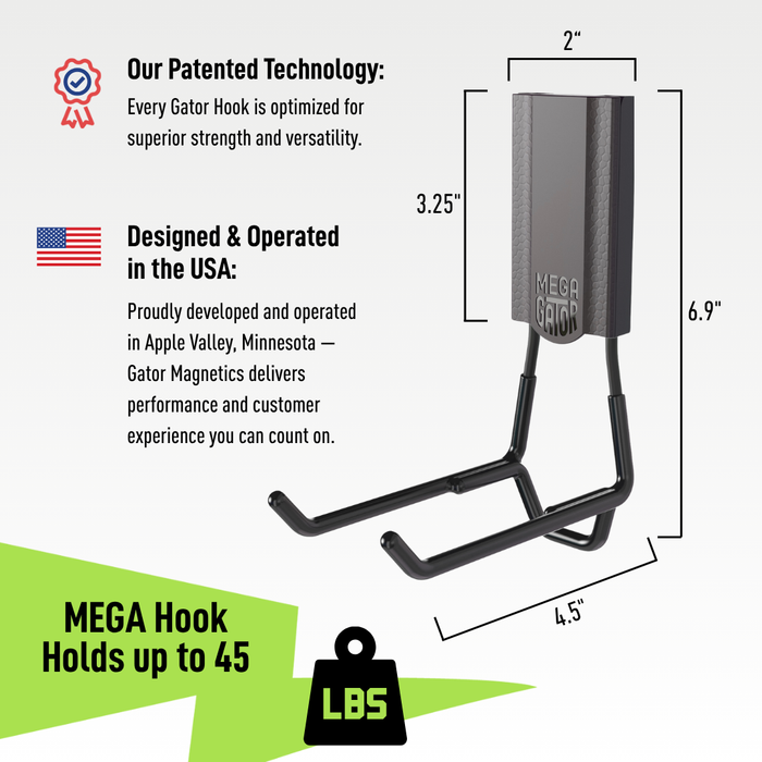 Gator Magnetics - 4.5" MEGA Open Magnetic Hook - Holds up to 45 lbs - Ridge Toolbox