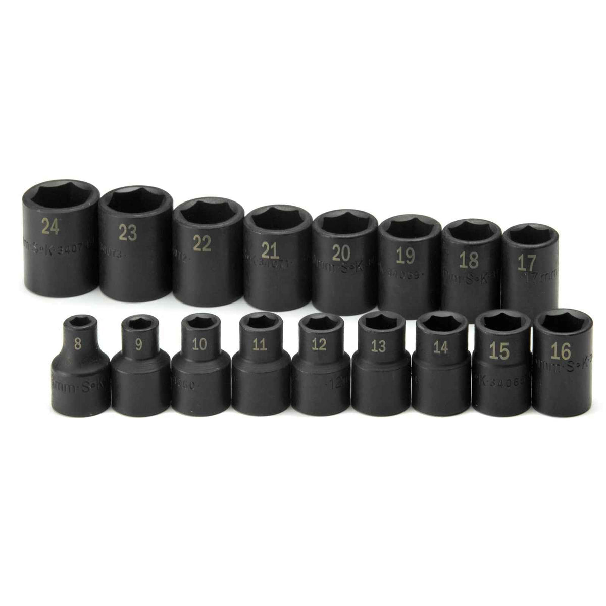 SK Tools USA - 17 Piece 1/2" Drive 6 Point Standard Metric Impact Socket Set - Ridge Toolbox