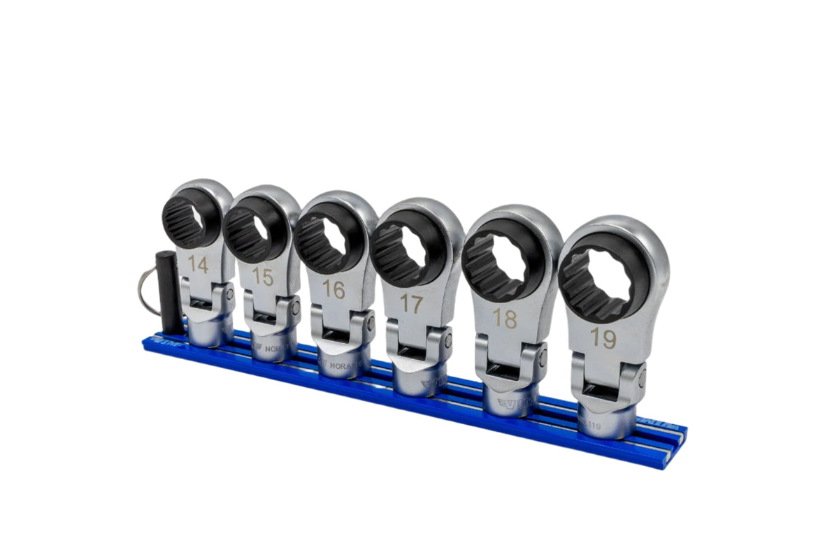 Vim Tools - 6 Pc. 12Pt Offset, Flex Head Ratcheting Wrench Attachments (14 - 19Mm)
