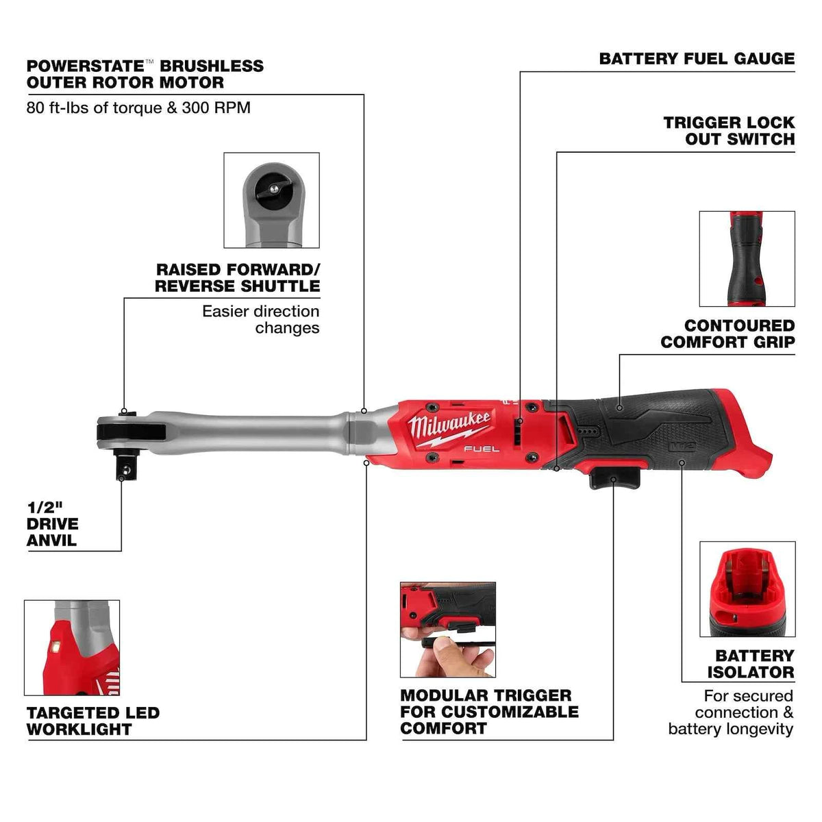 Milwaukee 3055-20 M12 FUEL™ 1/2" Extended Reach Ratchet (Tool Only)