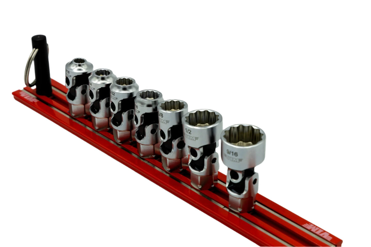 VIM Tools - 7PC. 12-PT DUAL DRIVE STUBBY UJ SAE  SOCKET SET - 1/4'' X 11MM DR. - RED MAGRAIL