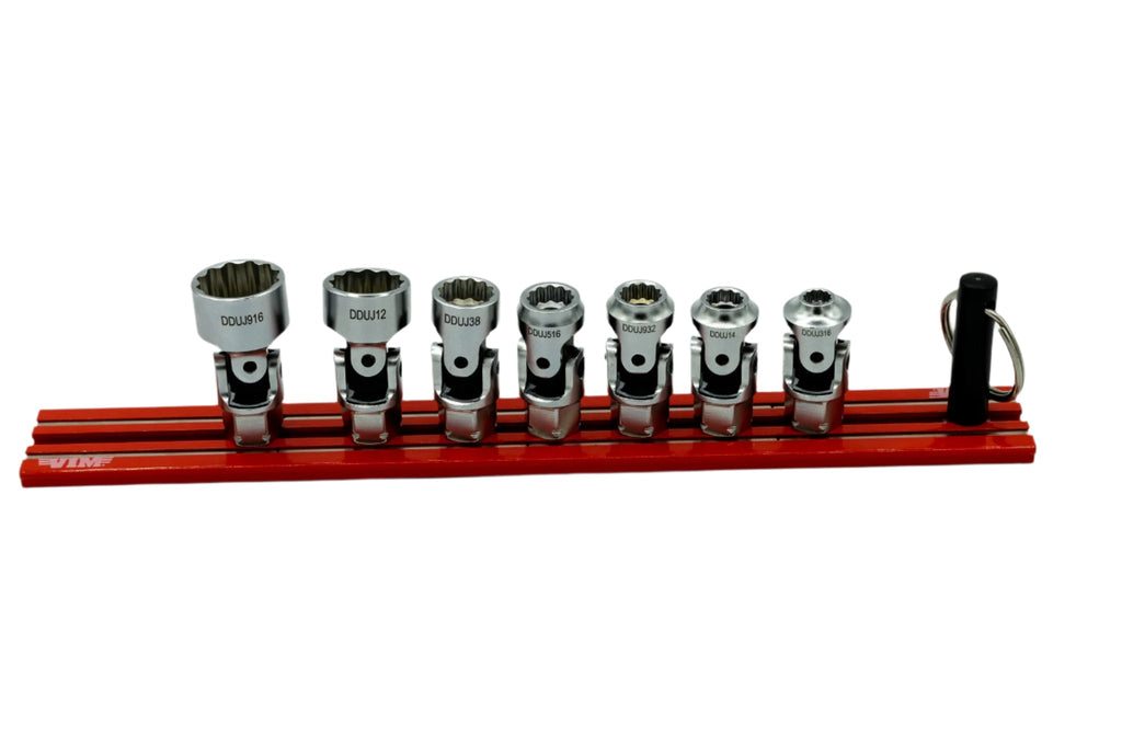VIM Tools - 7PC. 12-PT DUAL DRIVE STUBBY UJ SAE  SOCKET SET - 1/4'' X 11MM DR. - RED MAGRAIL