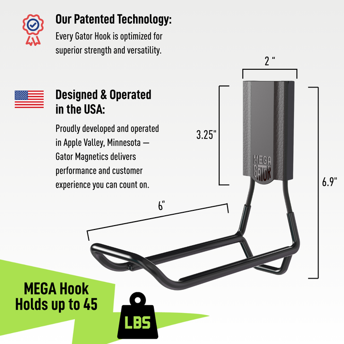 Gator Magnetics - 6" MEGA Closed Magnetic Hook - Holds up to 45 lbs - Ridge Toolbox