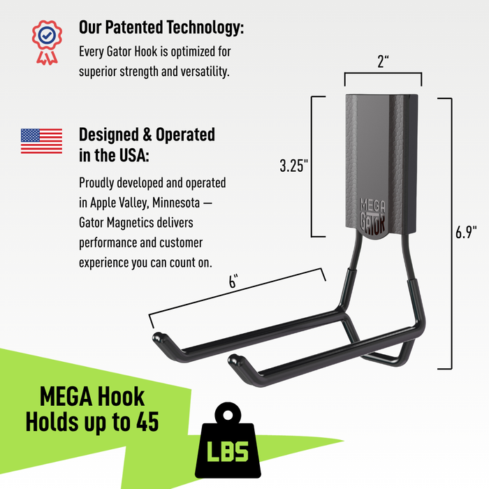 Gator Magnetics - 6" MEGA Open Magnetic Hook - Holds up to 45 lbs - Ridge Toolbox