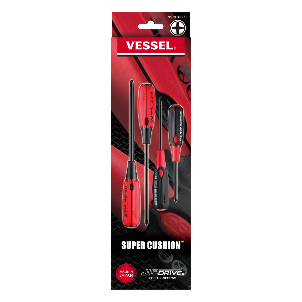 Vessel SUPER CUSHION JISDRIVE Screwdriver 4PC. Set - professional screwdrivers