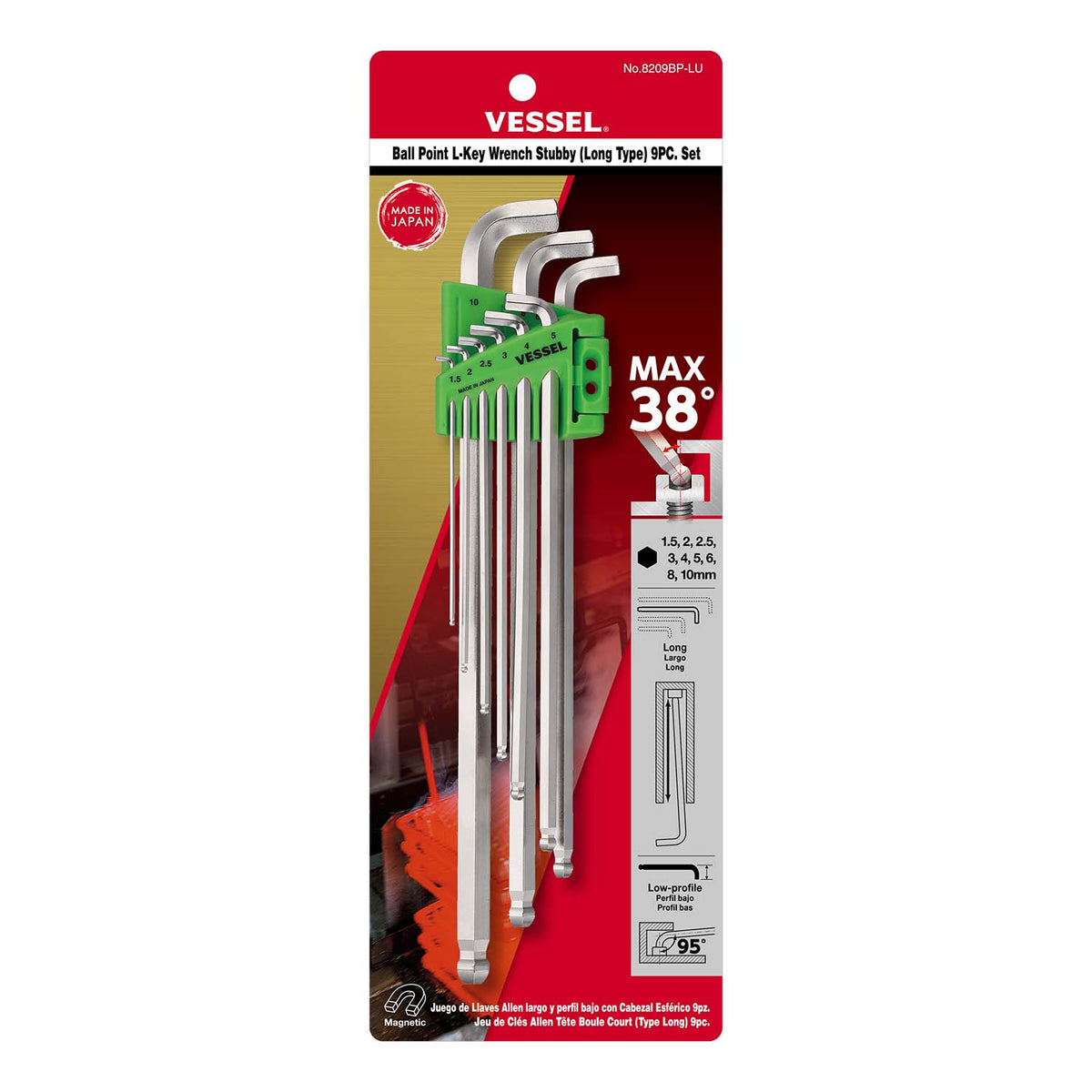 Vessel Ball Point Hex L-Key Wrench Stubby (Long Type) 9PC. Set - professional wrenches
