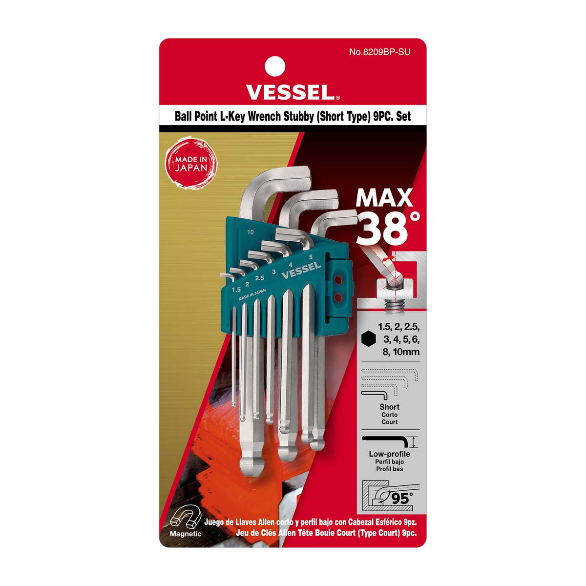 Vessel Ball Point Hex L-Key Wrench Stubby (Short Type) 9PC. Set - professional wrenches