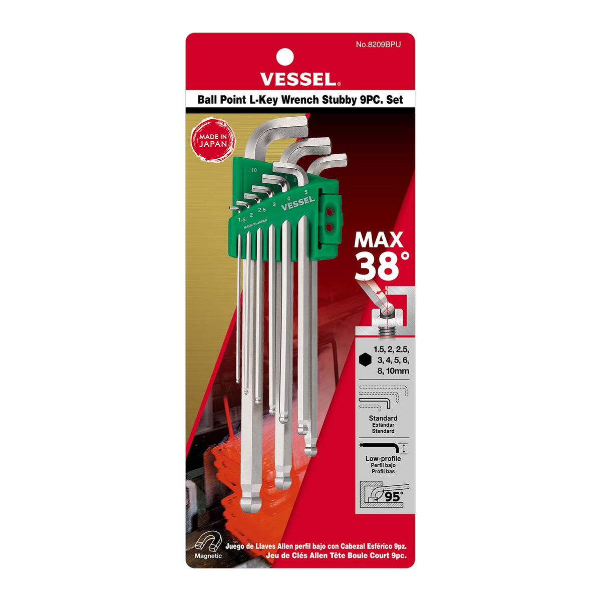 Vessel Ball Point Hex L-Key Wrench Stubby 9PC. Set - professional wrenches