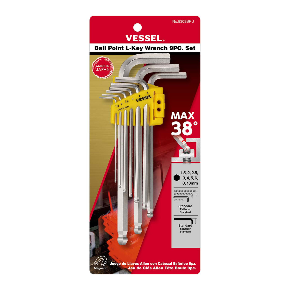 Vessel Ball Point Hex L-Key Wrench 9PC. Set - professional wrenches