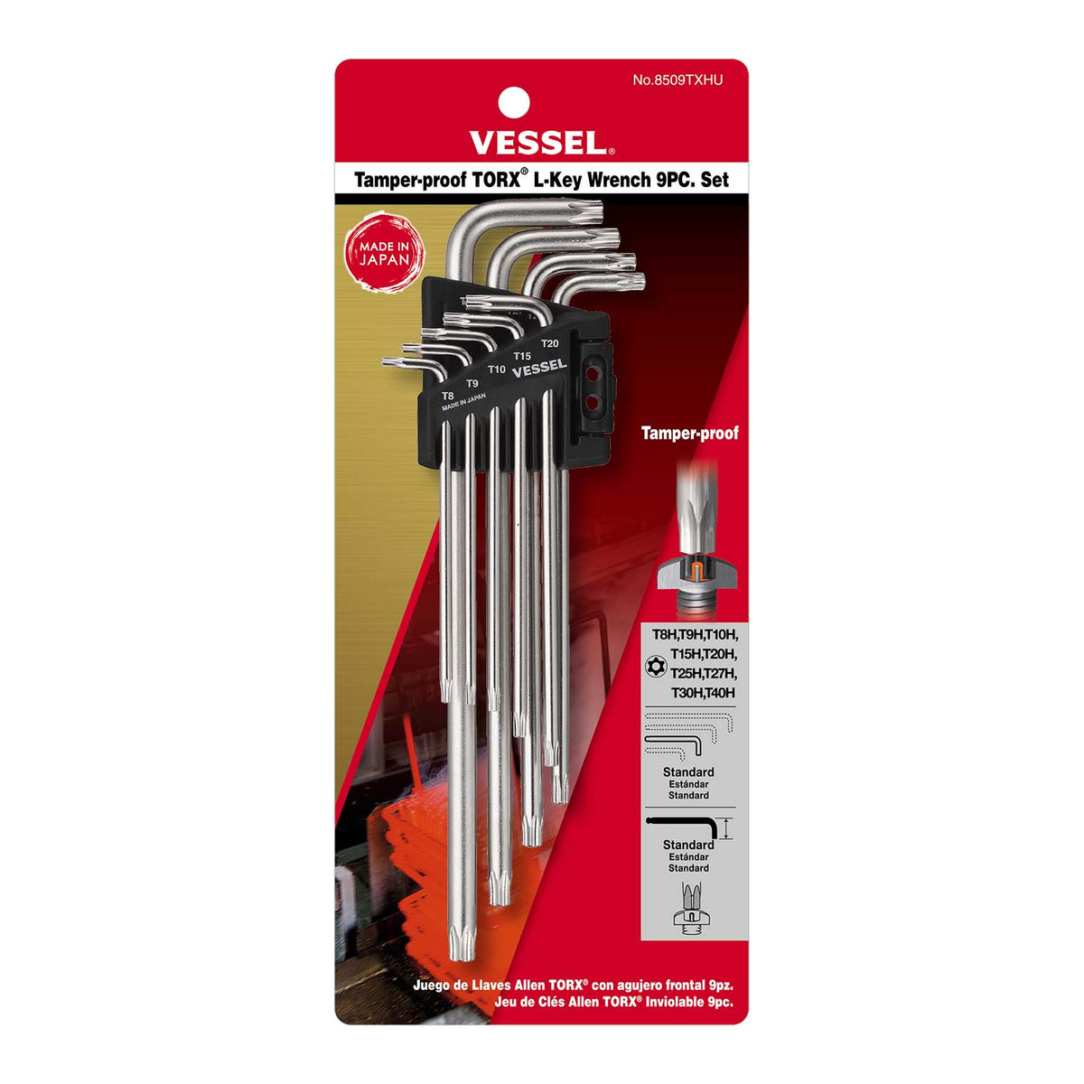 Vessel Tamper-proof Torx L-Key Wrench 9PC. Set - professional wrenches