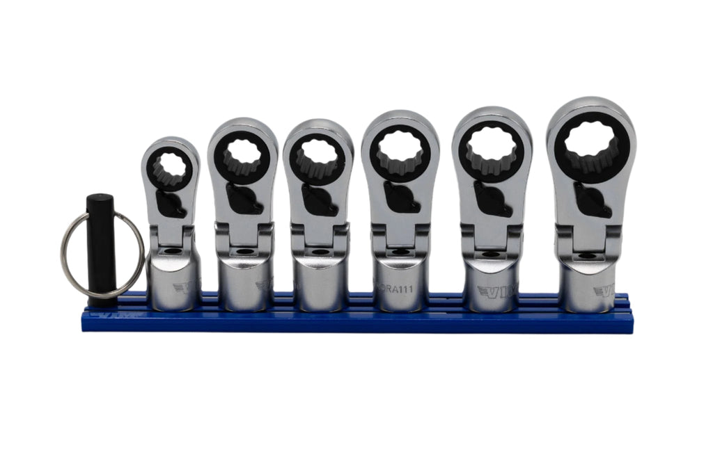 Vim Tools - 6 Pc. 12Pt Offset, Flex Head Ratcheting Wrench Attachments (8 - 13Mm)