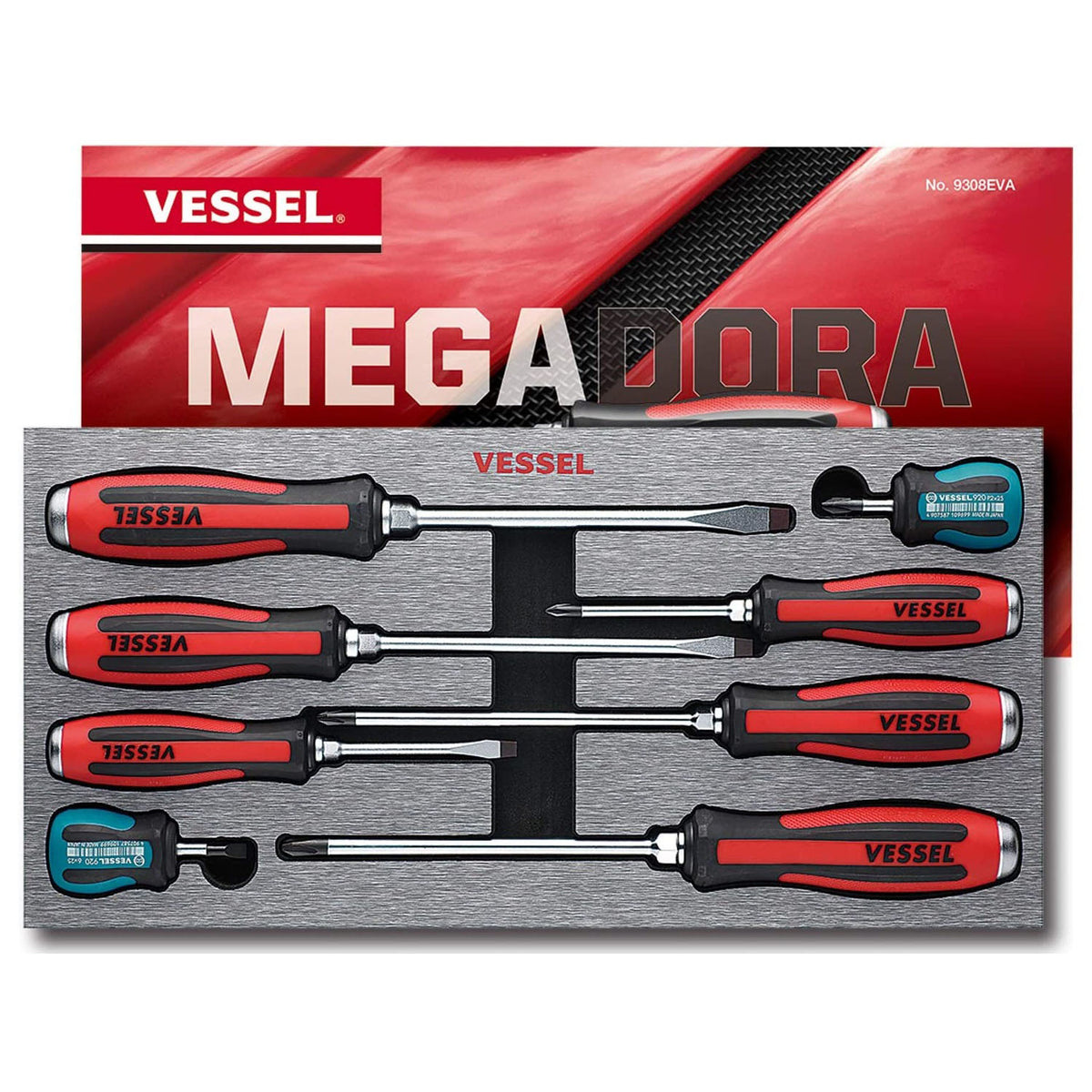 Vessel MEGADORA Tang-Thru Screwdriver 8PC. Set - professional screwdrivers