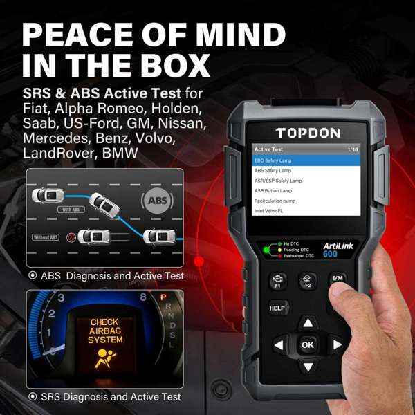 TOPDON Code Reader - ABS & SRS Active Tests & Live Data - Ridge Toolbox