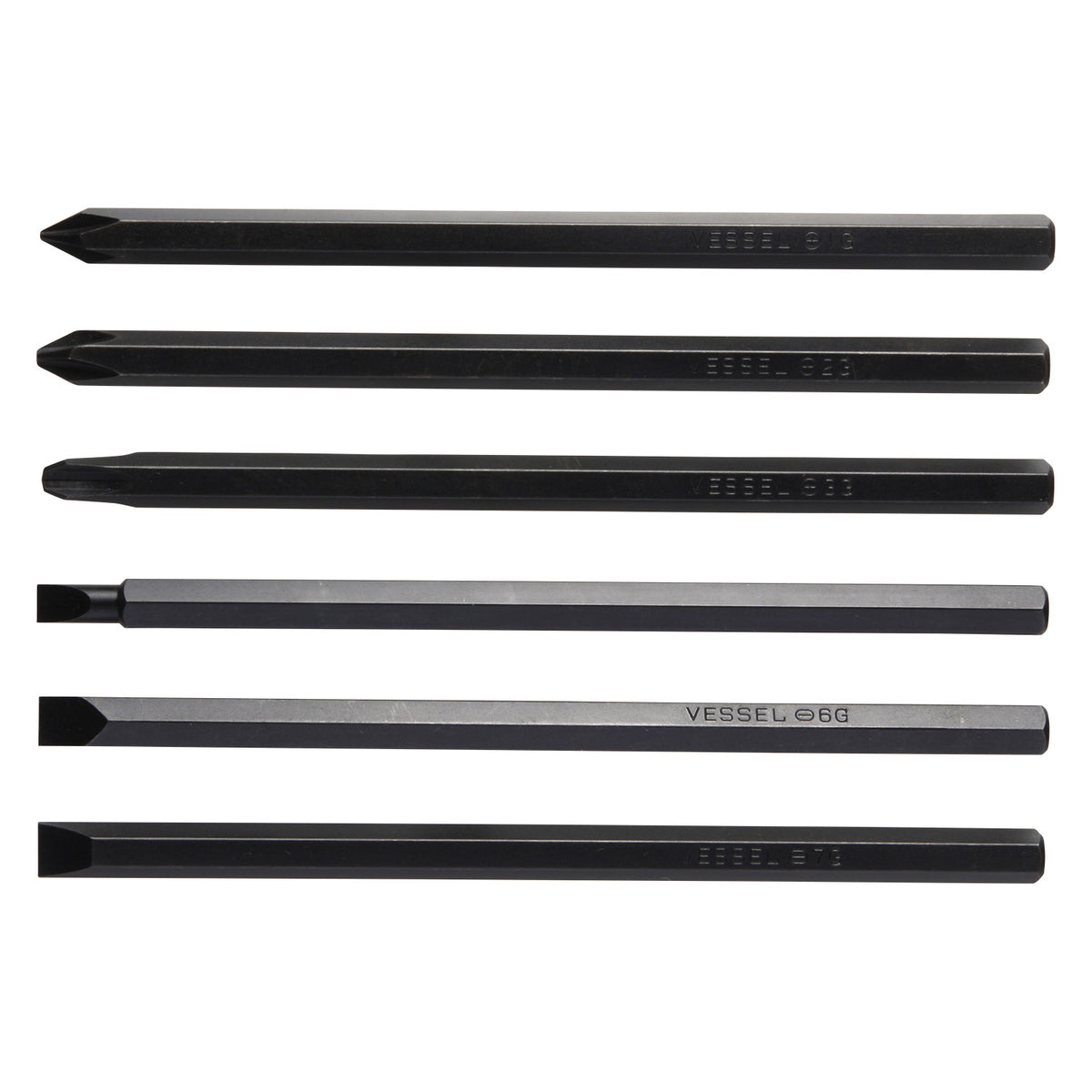 Vessel INSERT BIT 1/4" Hex, 6PC. Set for Manual Impact Driver