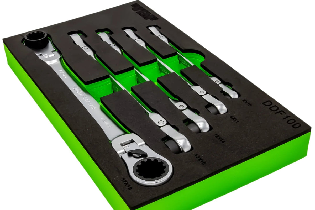 Vim Tools - 5 Pc. Double Deep Spline Flex Head Ratcheting Wrench Set - Metric