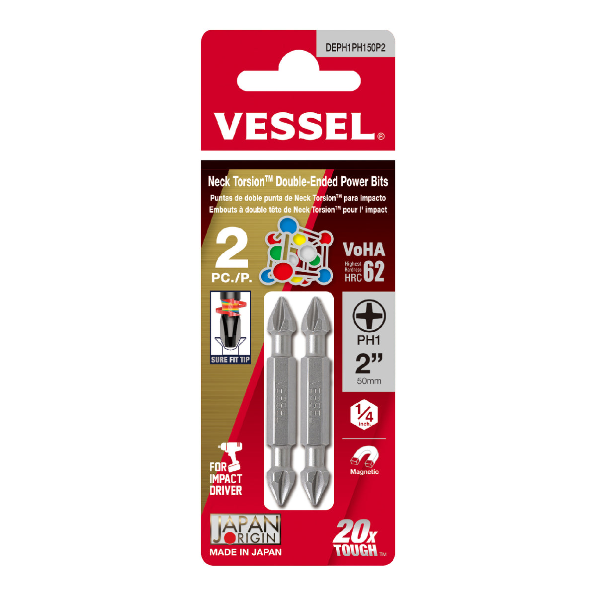 Vessel NECK TORSION Double-Ended Power Bit +1x+1x50mm 2PC. (Card)