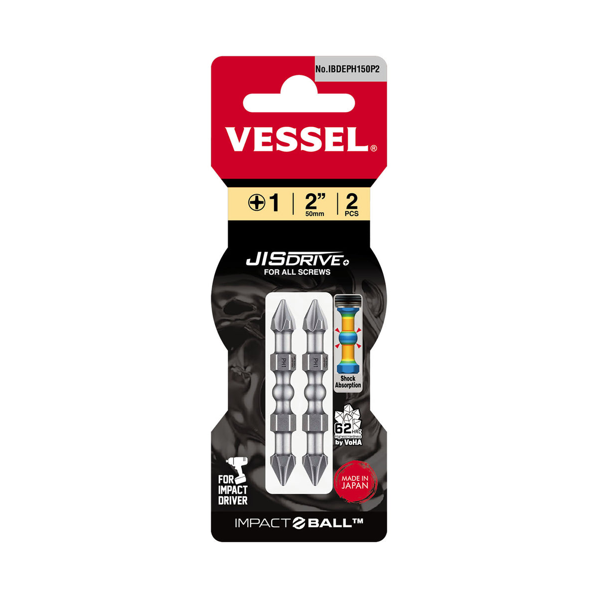 Vessel IMPACT BALL Torsion Double Ended Bit +1x50mm 2PC. (Card)