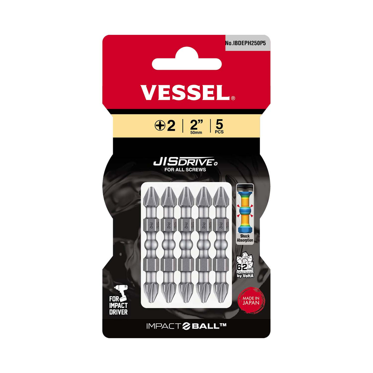 Vessel IMPACT BALL Torsion Double Ended Bit +2x50mm 5PC. (Card)