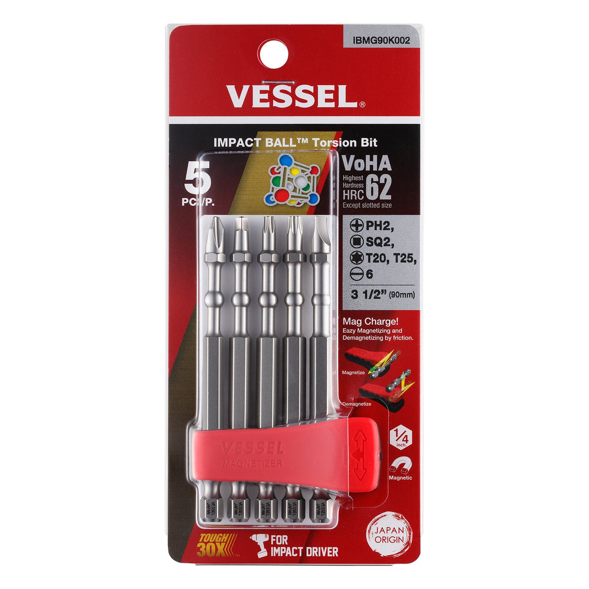 Vessel IMPACT BALL Torsion Bit ASSORTx90 5PC. (MCH)