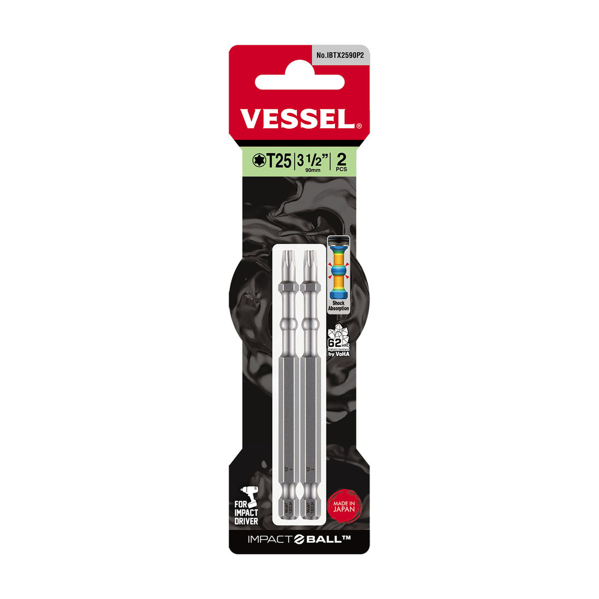 Vessel IMPACT BALL Torsion Bit T25x90mm 2PC. (Card)