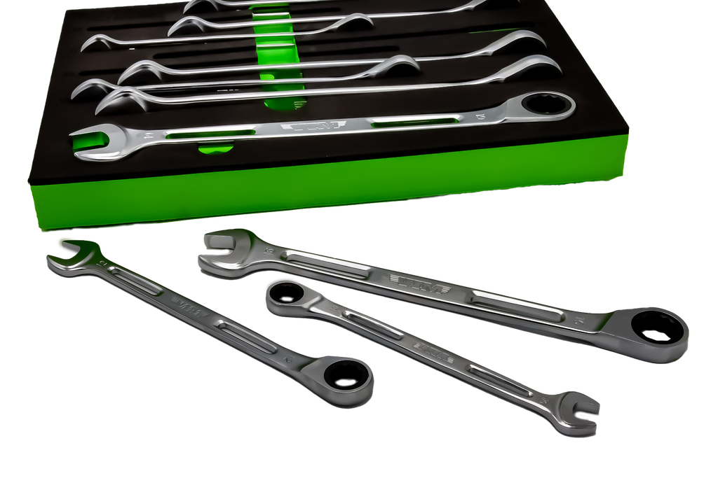 Vim Tools - 10 Piece Slim Angled Ratcheting Wrench Set - Ridge Toolbox