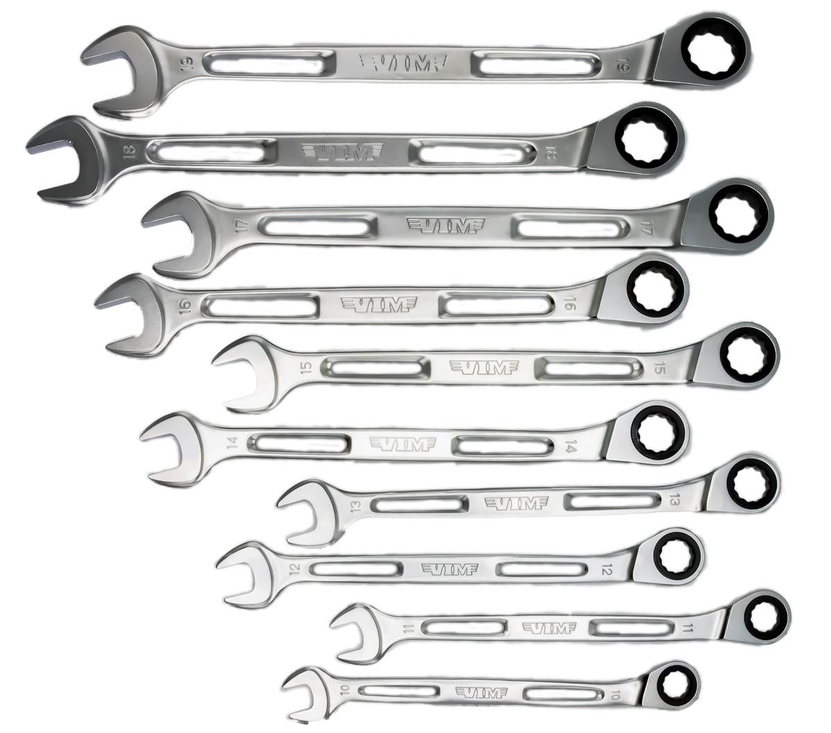 Vim Tools - 10 Piece Slim Angled Ratcheting Wrench Set - Ridge Toolbox
