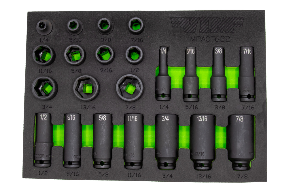 VIM Tools - 22 Piece 3/8″ Drive SAE Impact Socket Set - Ridge Toolbox