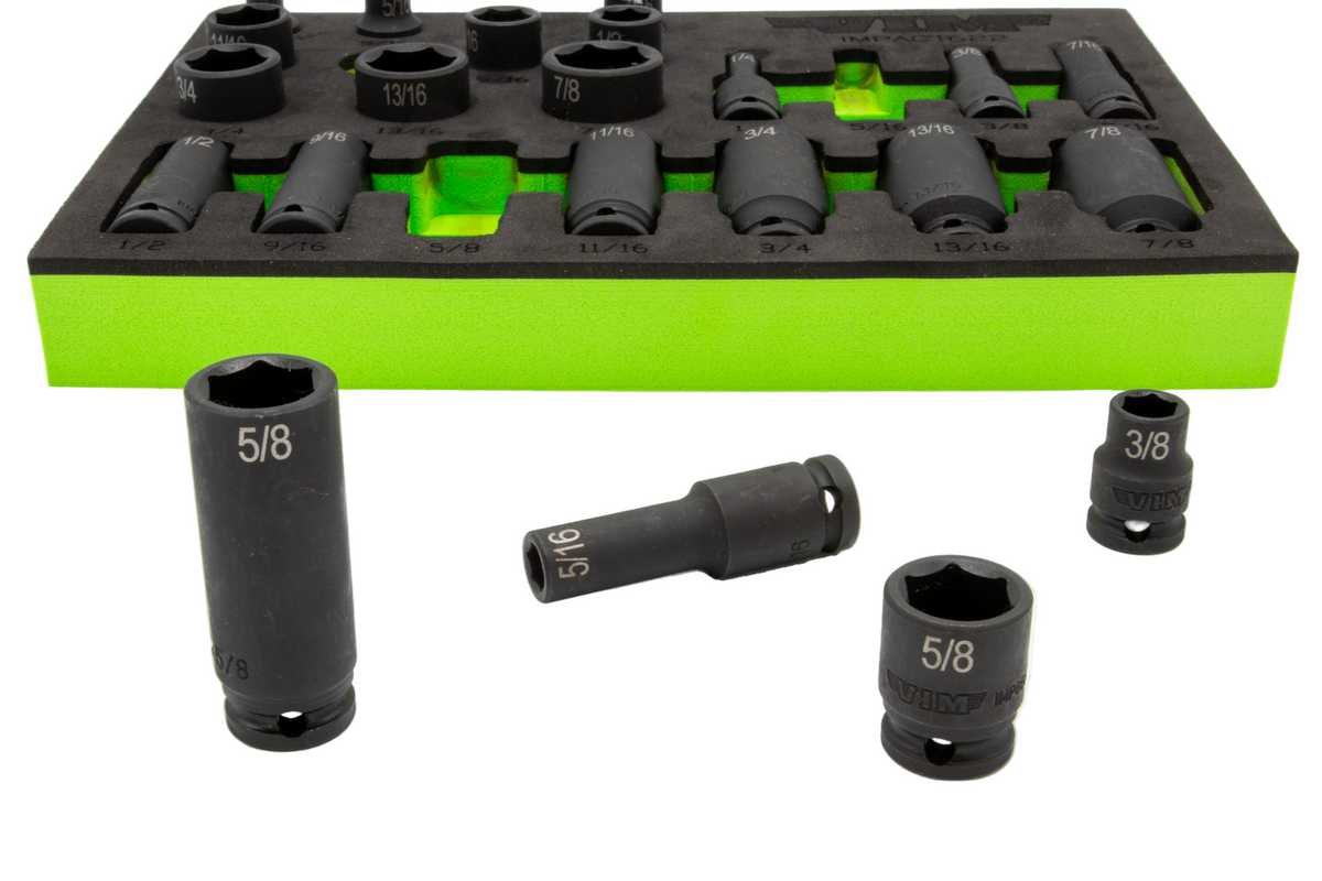 VIM Tools - 22 Piece 3/8″ Drive SAE Impact Socket Set - Ridge Toolbox