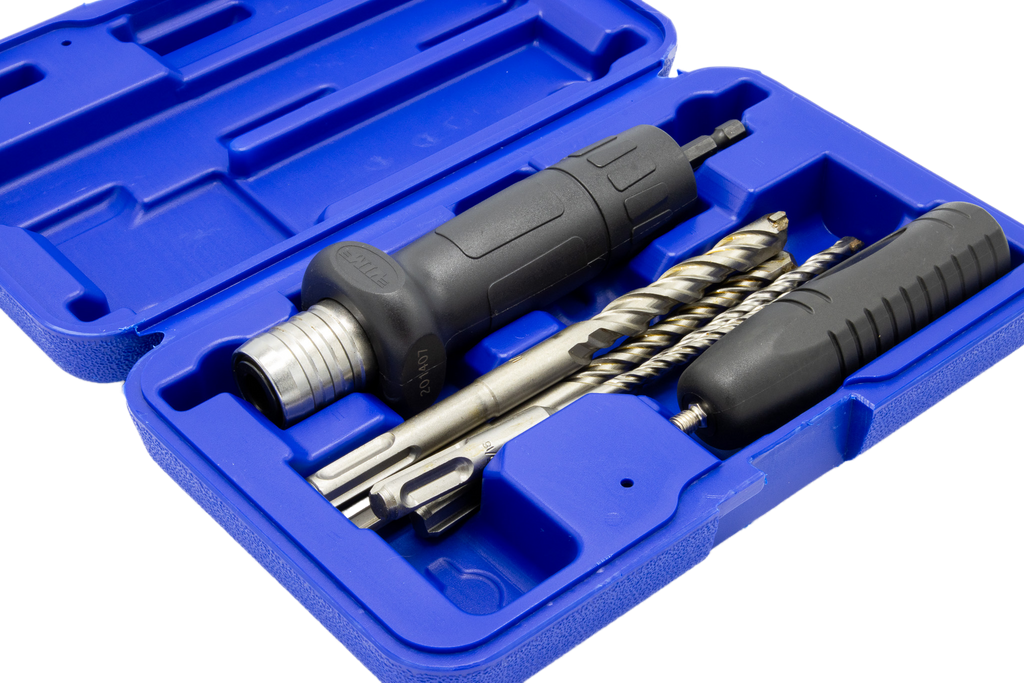 VIM Tools - Hammer Drill Adapter, 4 Carbide Tipped Hammer Drills, 3/16″, 1/4″, 3/8″, & 1/2″ - Ridge Toolbox