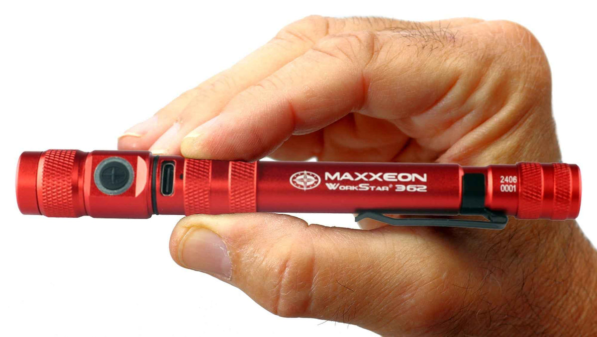 Maxxeon - WorkStar 362 Rechargeable LED Zoom Penlight/Inspection Light USB-C - RED - Ridge Toolbox